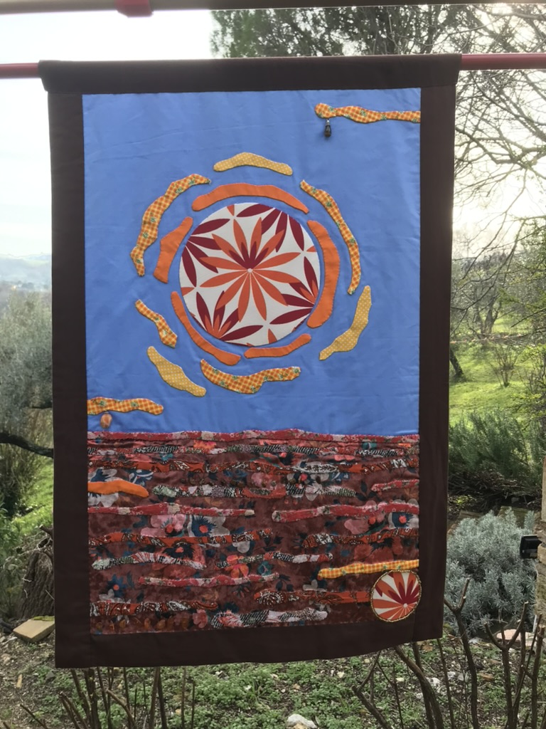 Sacral Chakra: Fabric collage with semi precious stones, crystals and treasures for sale £1300