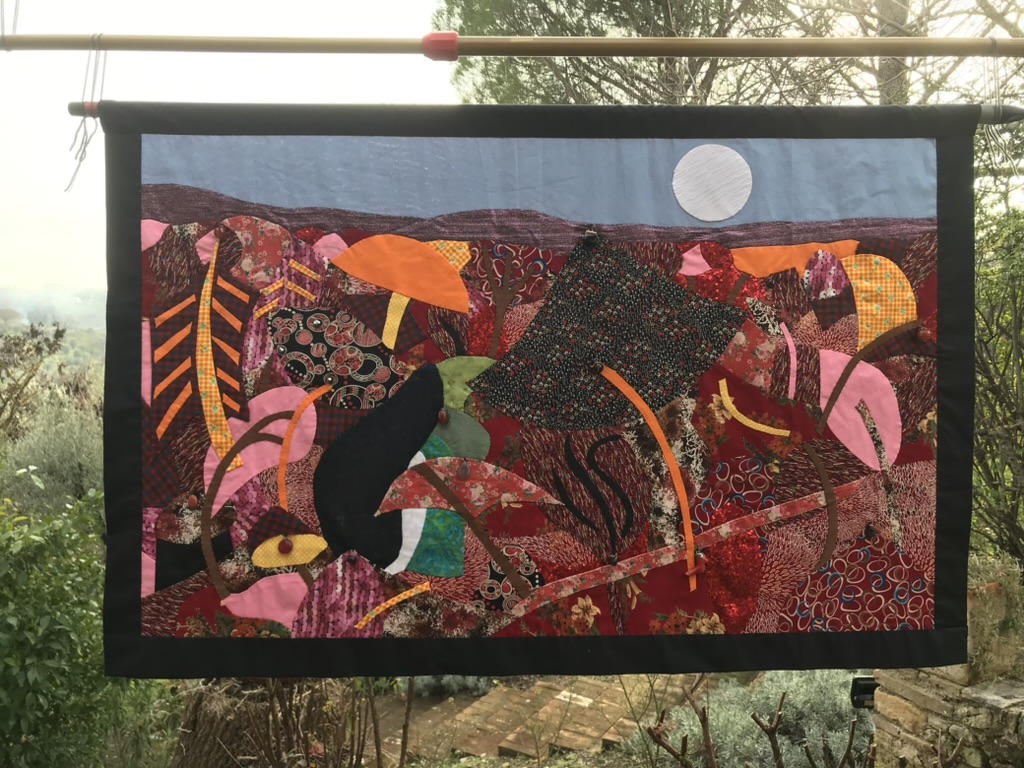  Red Park Base Chakra: Fabric collage with semi precious stones, crystals and treasures for sale £2400